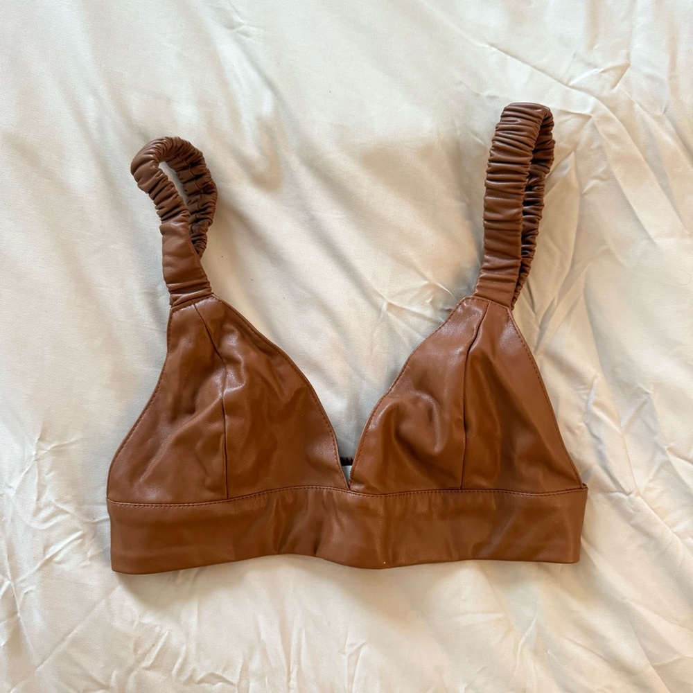 Aritzia Brown Leather Crop Top - Picture 2 of 5